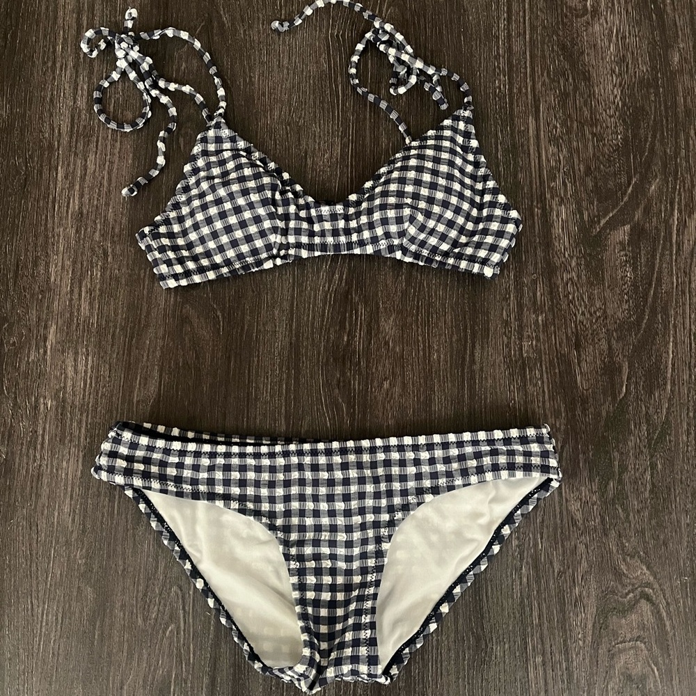 J Crew women’s gingham Navy and White bikini size XXS